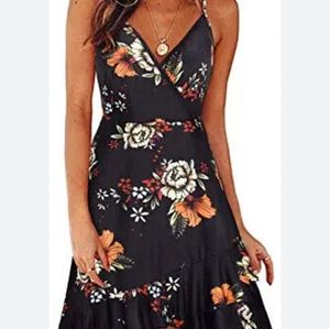 NWT ULTRANICE Summer Floral Wrap V Neck Adjustable Spaghetti Casual Ruffle sz M